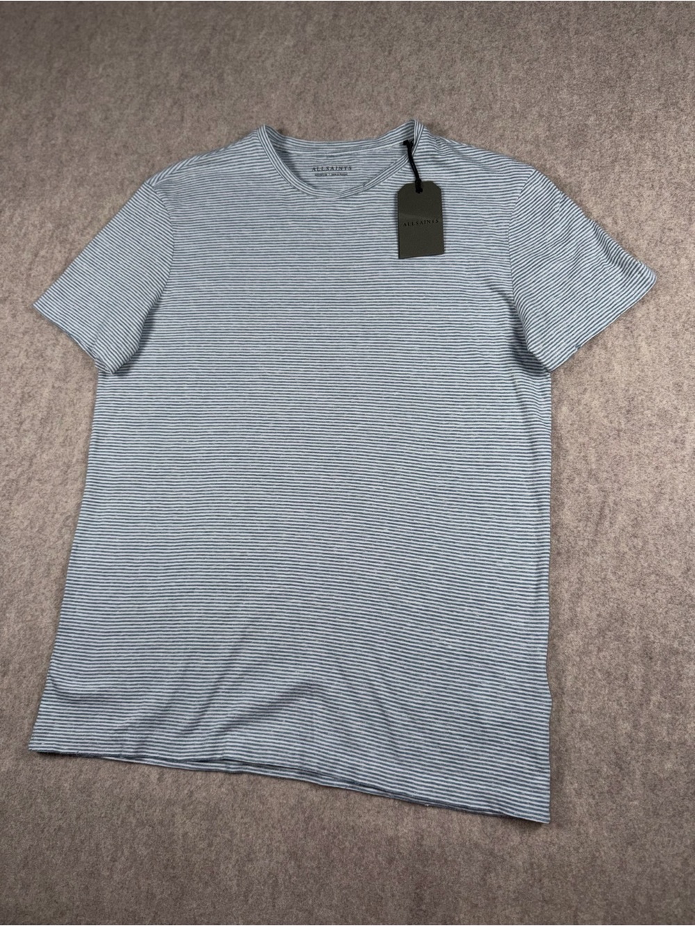 All Saints Sky Blue Chalk White Short Sleeve Crew T-Shirt Medium Designer MD004J